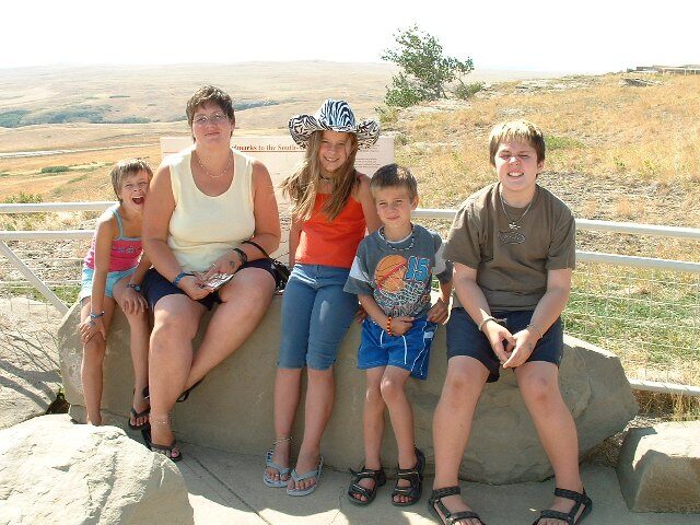 The Forget family at Head-Smashed-In Buffalo Jump in Alberta on the road trip to Mexico